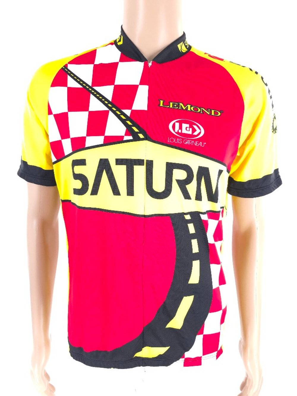 Louis Garneau Saturn Cycling Biking Men Shirt Jersey Red Yellow Size L